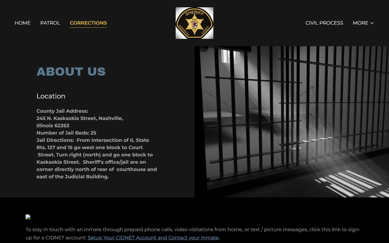 Washington County Jail custody location page for Washington County inmate lookup